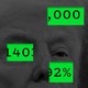 Trump in black and white with partial numbers around him over a green background