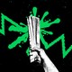a hand smashing a newspaper onto a green downward arrow