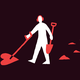 Silhouette of someone using a metal detector whose base is shaped like a heart