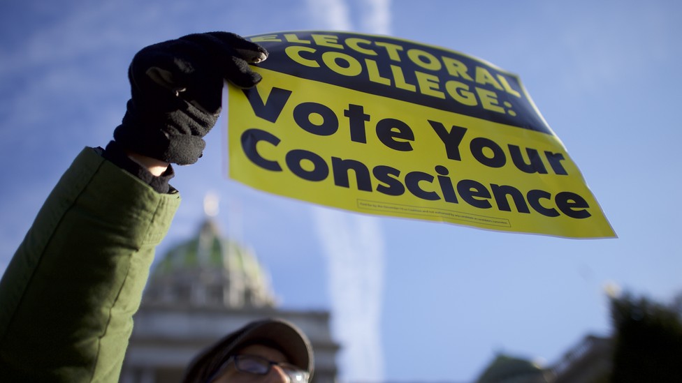 A protestor outside of the Pennsylvania Capitol Building in December 2016.
