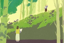 illustration of two friends reading haikus to each other