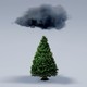 A raincloud over a Christmas tree