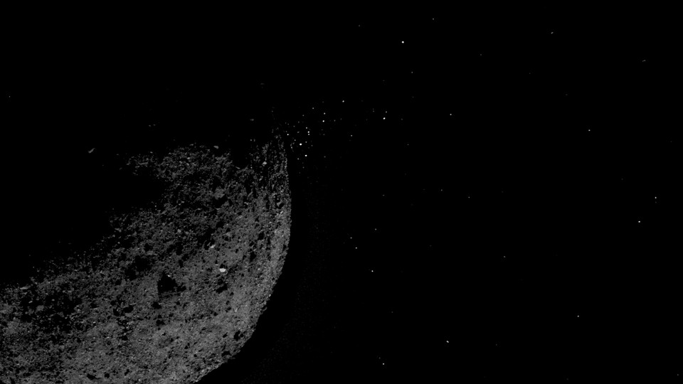 The asteroid Bennu spewing gravel-size particles into space