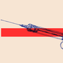 Illustration of a syringe superimposed on a red horizontal line