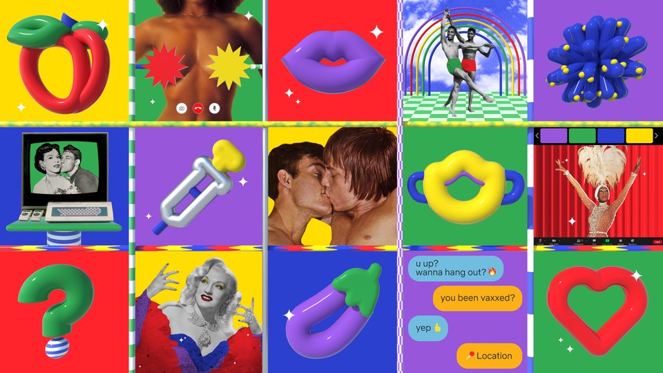A collage of images related to online hookup culture during the pandemic
