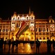 Opponents of Hungary's new labor law demonstrate in front of the Parliament building in Budapest in December.