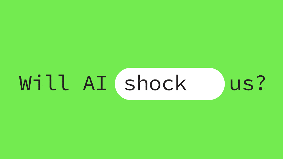 A gif showing the text "Will AI [blank space] us?" The blank space alternates between saying "destroy," "shock," "bore," "cheat," "humor," "outwork," and other verbs.