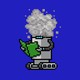 Pixelated illustration of a robot reading a book while its head is obscured in a cloud of dust