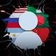 An X profile image with multiple flags of the world behind it
