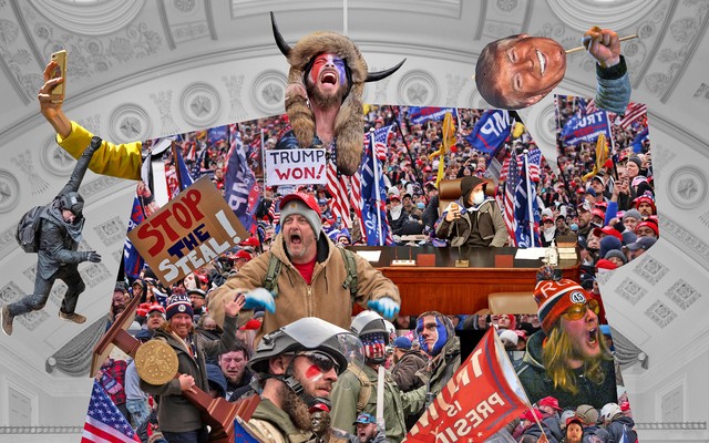 collage of insurrectionists in Capitol building
