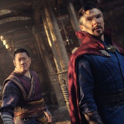 Xochitl Gomez, Benedict Wong, and Benedict Cumberbatch in 