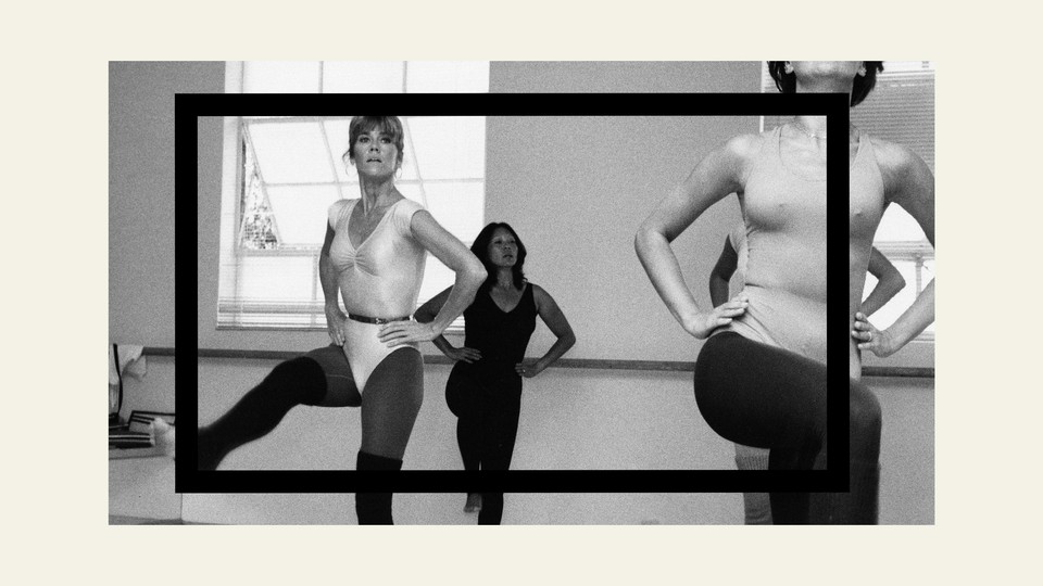 Jane Fonda leads a fitness class.