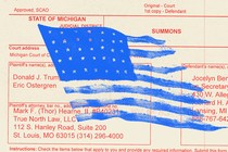 An illustration of an American flag over a State of Michigan court document.