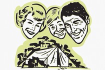 cartoon of a family around a tent