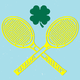 An illustration of a four-leaf clover over two crossed tennis rackets