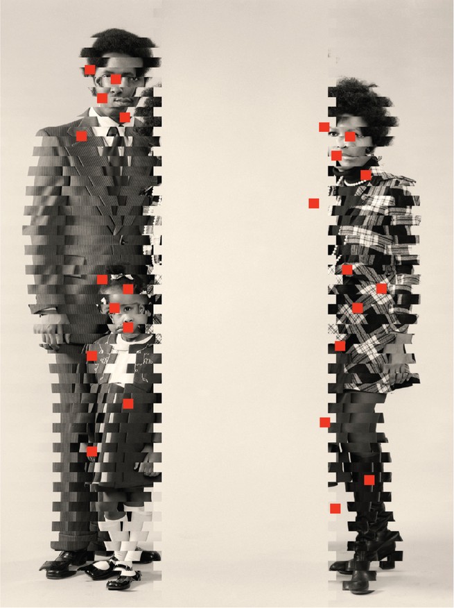 photo illustration of family photo split in half