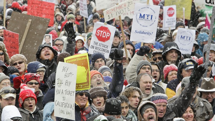 Protesters at the state capitol in Madison during debate over Act 10