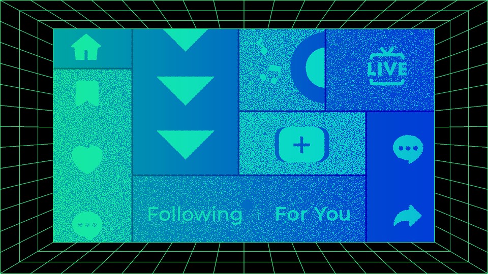 Illustrated collage of various social-app iconography