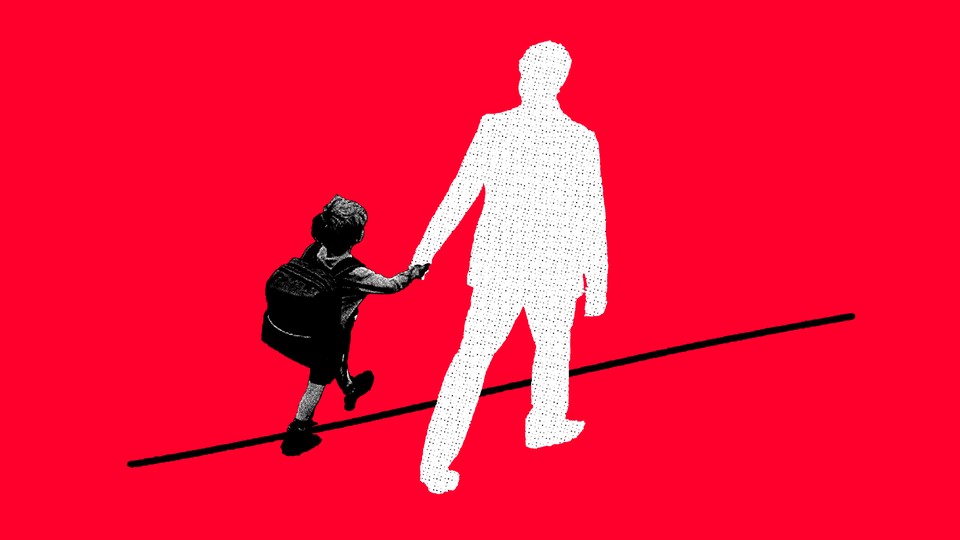 An illustration of a child holding hands with a silhouetted adult