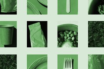 Images of compostable plastic tinted green