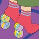 An illustration showing a woman in socks raised on her toes with her heels supported by smiling faces.