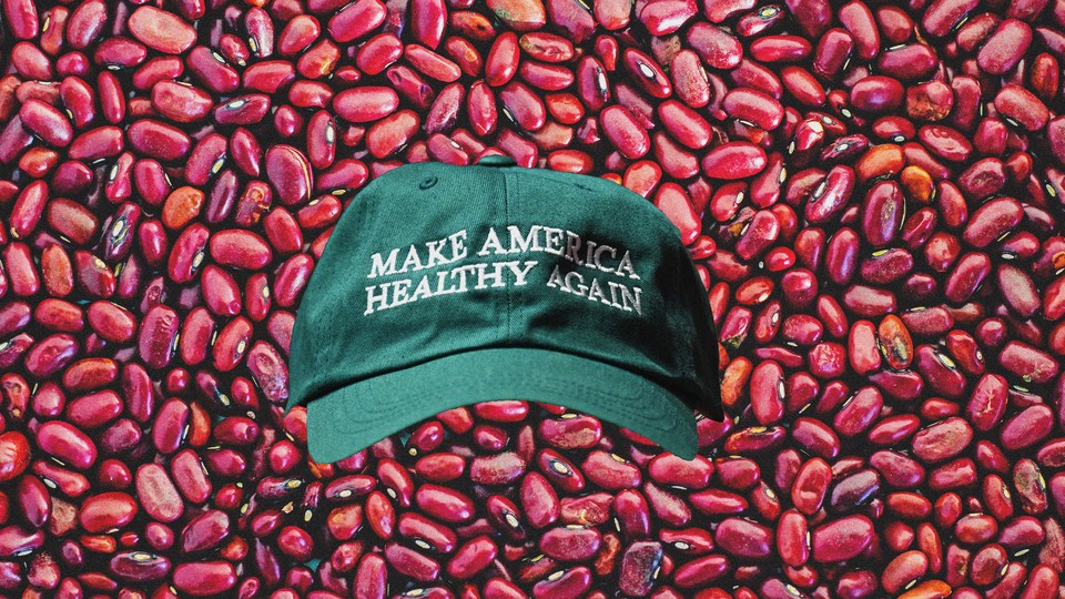 A green MAHA hat surrounded by beans