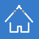 The white outline of a house against a blue background. Its roof is represented by two test strips.