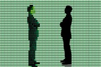 An illustration of a silhouette facing its pixelated double