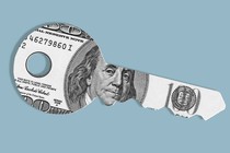 An illustration of a key cut out of a $100 bill