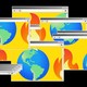 Many open computer windows with Earth and fire emojis