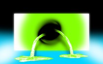 An abstract image of green liquid pouring forth from a dark portal.