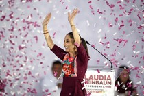 A photograph of Mexico's new president, Claudia Sheinbaum, celebrating.