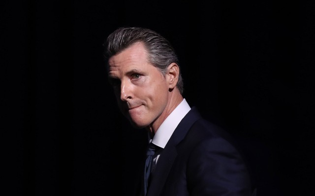 Gavin Newsom, looking pensive and worried.