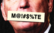 An illustration of the word "moderate"—with some of its letters replaced by symbols, as though it were an obscenity—placed over Kevin McCarthy's mouth