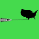Illustration of a map of the United States resting on the tip of a vaccine needle