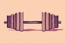 A barbell with books on each end in the place of circular weights