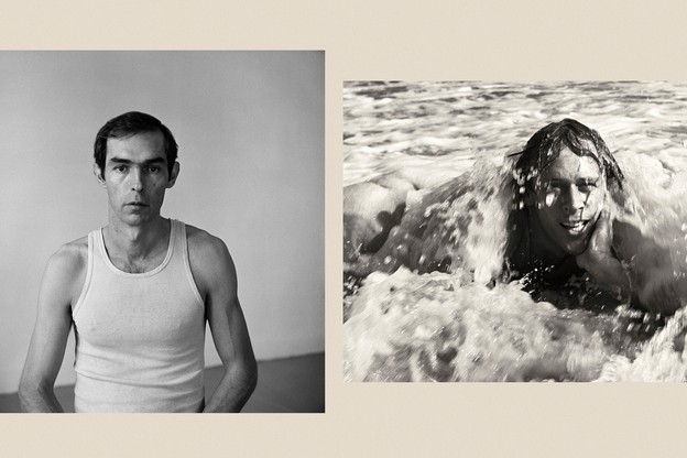 Black and white photos of Peter Hujar and Paul Thek on a cream background