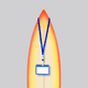 An illustration of a surfboard with a name tag on it.