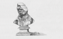 A pencil drawing of an unfinished bust sculpture of the character Jim.