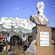 A defaced bust of Hafez al-Assad