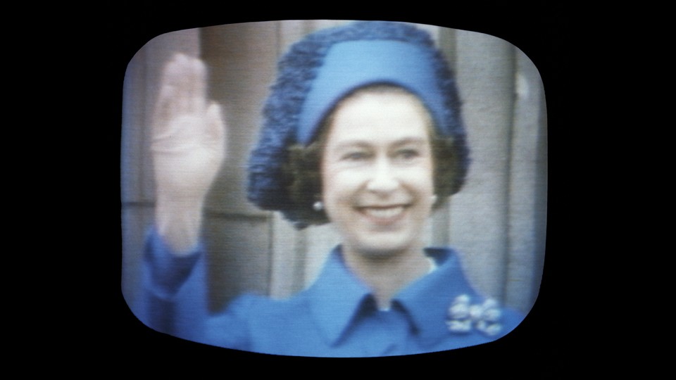 Queen Elizabeth waving on television