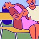 Bored wife on a bench next to her talking husband