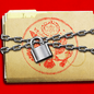 Illustration of classified documents with a chain and lock around them