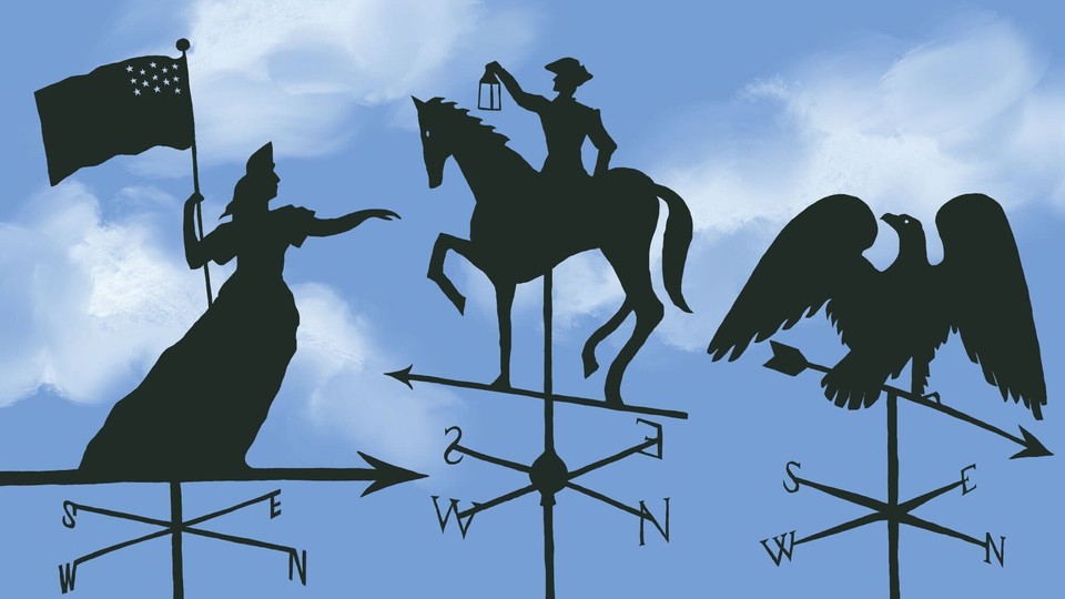 Illustration of arrows with horse, flag and eagle