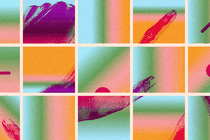 A colorful collage with hands and geometric objects