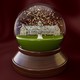 A rotating snow globe encasing a school building.