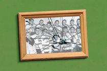 An illustration featuring a broken framed photo of a youth ice hockey team.