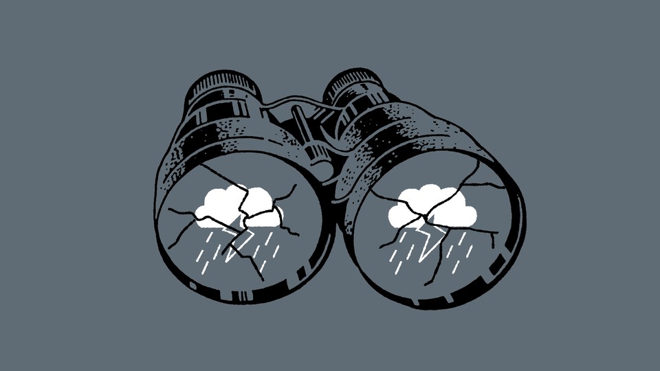 broken binoculars look at storm clouds