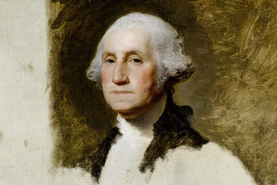 unfinished oil portrait of head and shoulders of George Washington