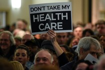 People demonstrate for the Affordable Care Act